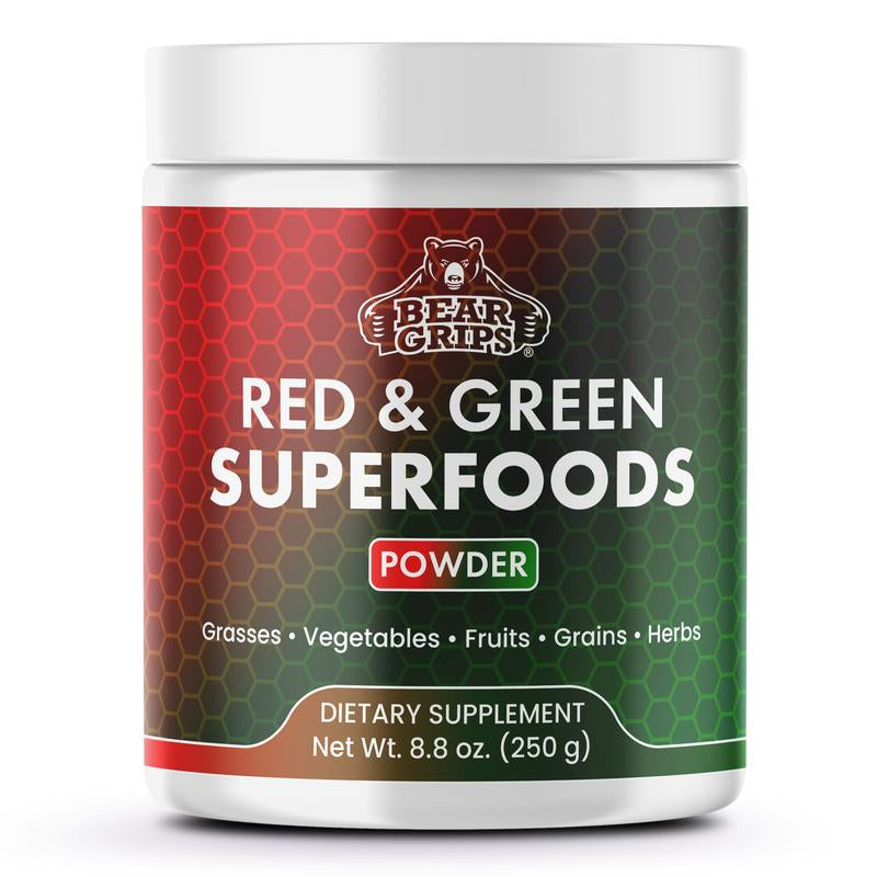 Bear Grips Super Greens & Reds Superfoods: Elevate Vitality - Boost Energy, Immunity, and Nutrient Richness, Made in the USA. Grains, Vegetables, Fruits, Grasses, Herbs