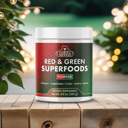 Bear Grips Super Greens & Reds Superfoods: Elevate Vitality - Boost Energy, Immunity, and Nutrient Richness, Made in the USA. Grains, Vegetables, Fruits, Grasses, Herbs